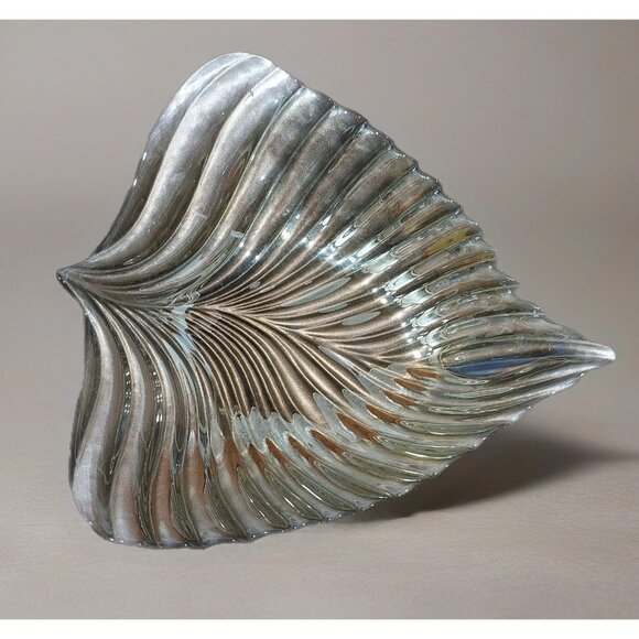 Alcam Other - Bowl Akcam Gold Leaf Turkish Glass Holiday 13" x 12" x 3" Clear Silver Back